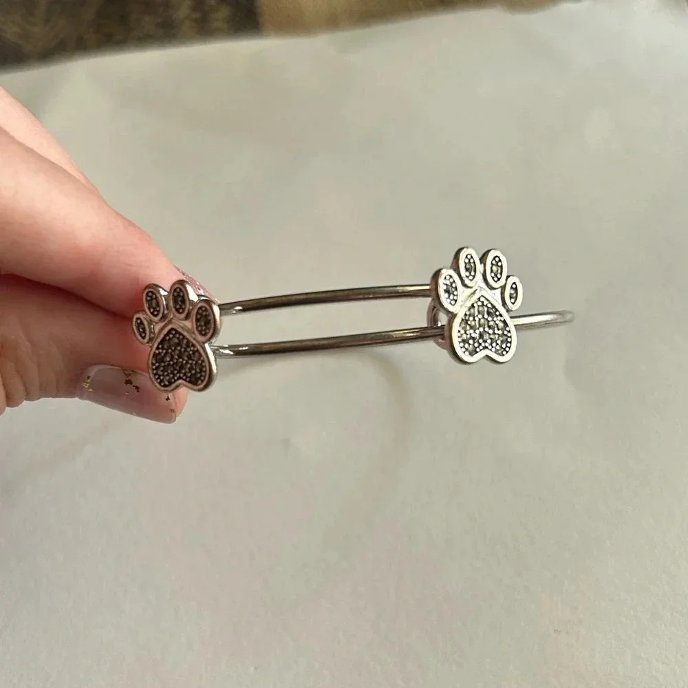 3/$20 Cute Dog Paw Shimmer Silver Tone Thin Bangle Bracelet
